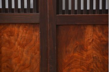 古民具・骨董 杉材!杢目が美しい裏ガラス付き格子戸4枚セット