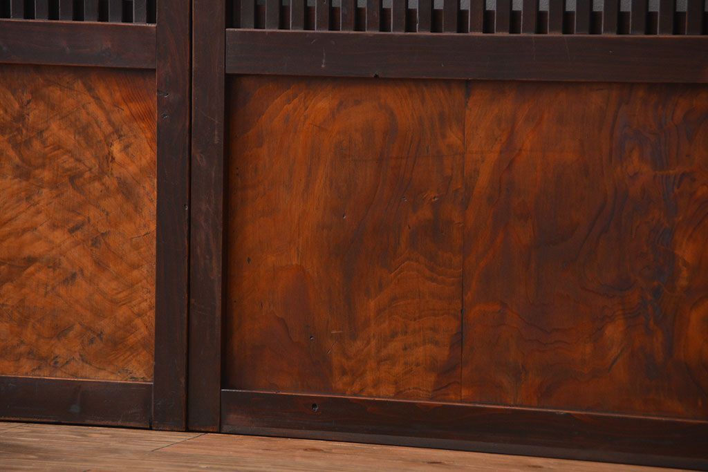 古民具・骨董 杉材!杢目が美しい裏ガラス付き格子戸4枚セット