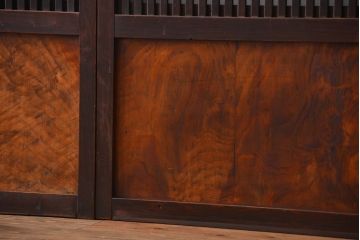 古民具・骨董 杉材!杢目が美しい裏ガラス付き格子戸4枚セット