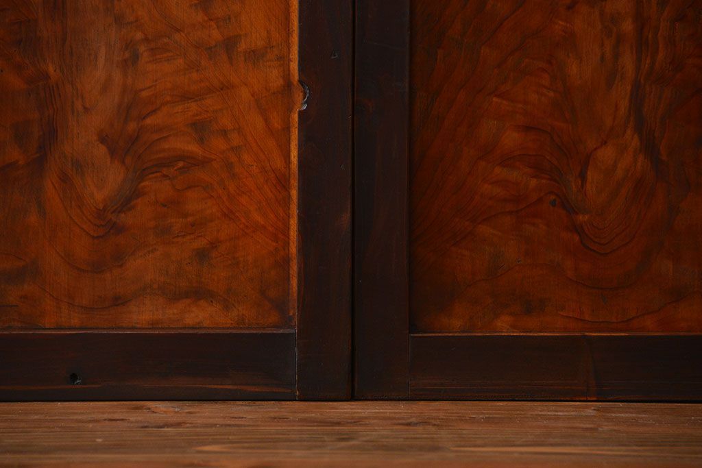 古民具・骨董 杉材!杢目が美しい裏ガラス付き格子戸4枚セット