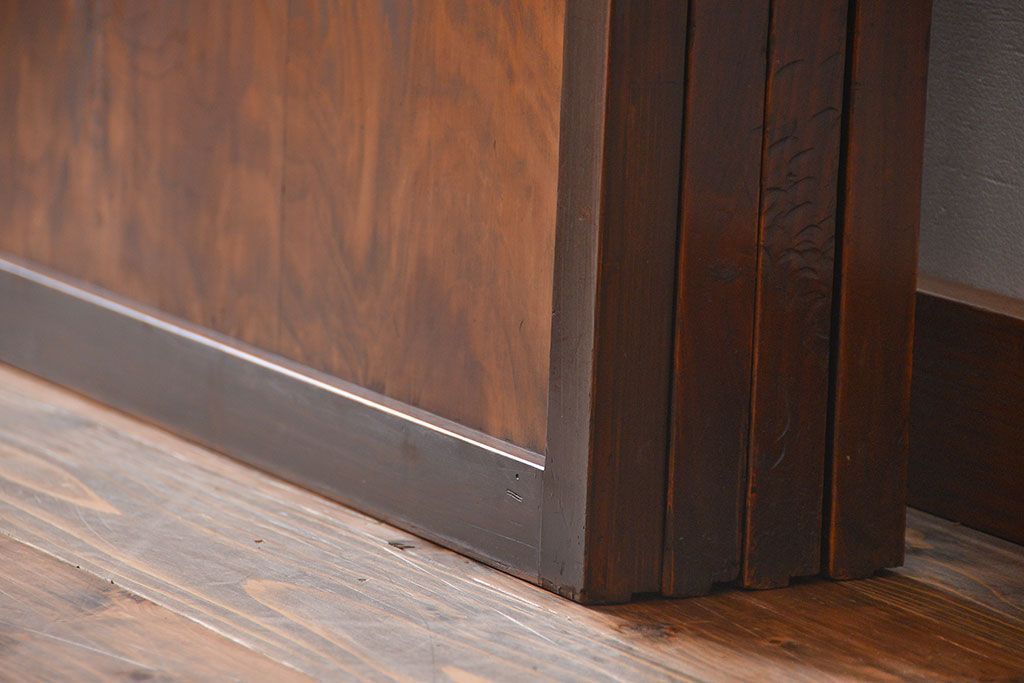 古民具・骨董 杉材!杢目が美しい裏ガラス付き格子戸4枚セット