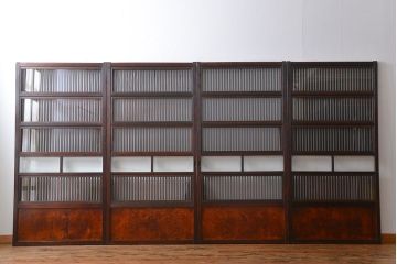 古民具・骨董 杉材!杢目が美しい裏ガラス付き格子戸4枚セット