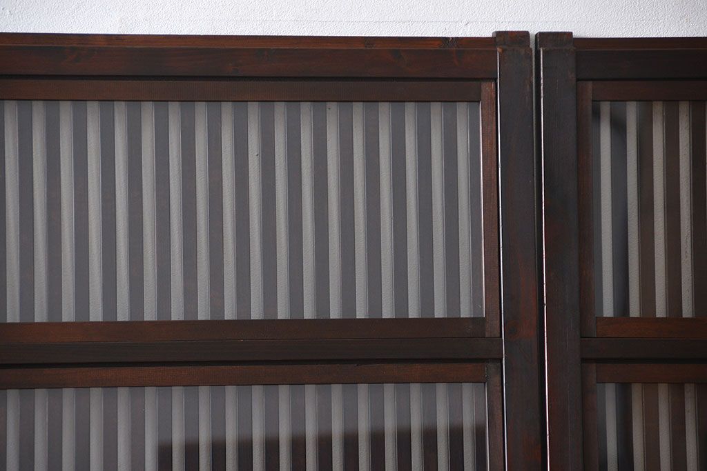 古民具・骨董 杉材!杢目が美しい裏ガラス付き格子戸4枚セット