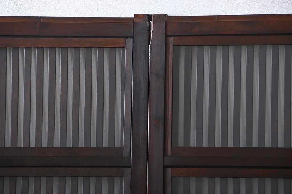 古民具・骨董 杉材!杢目が美しい裏ガラス付き格子戸4枚セット