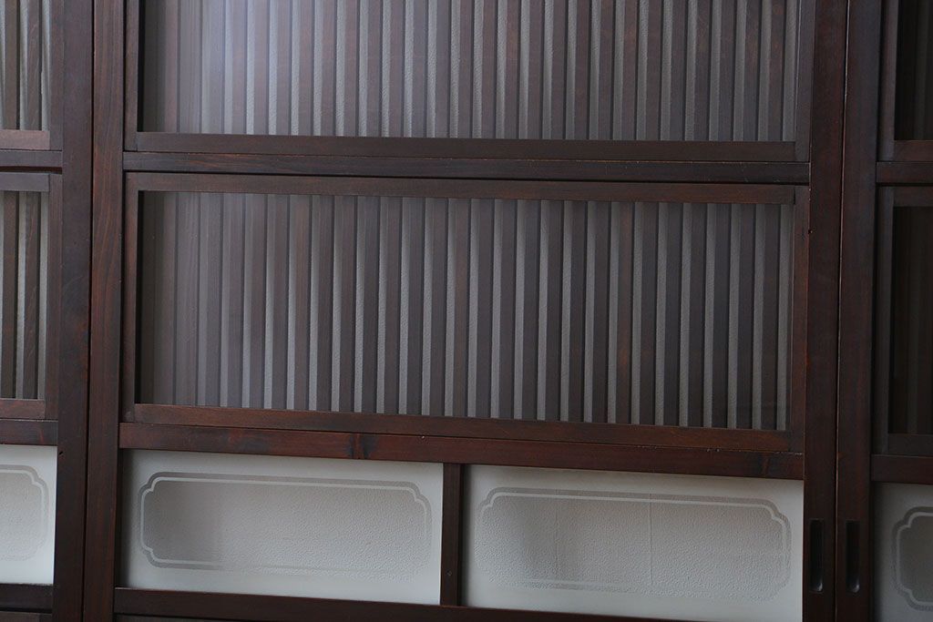 古民具・骨董 杉材!杢目が美しい裏ガラス付き格子戸4枚セット