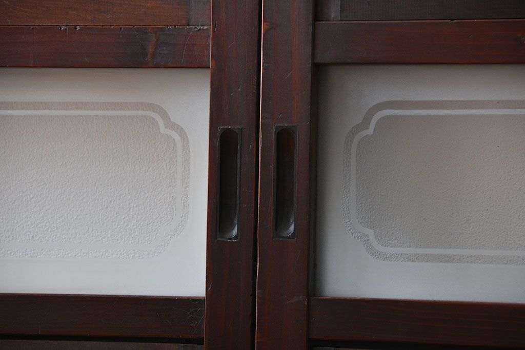 古民具・骨董 杉材!杢目が美しい裏ガラス付き格子戸4枚セット