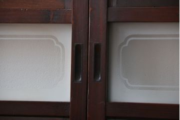 古民具・骨董 杉材!杢目が美しい裏ガラス付き格子戸4枚セット