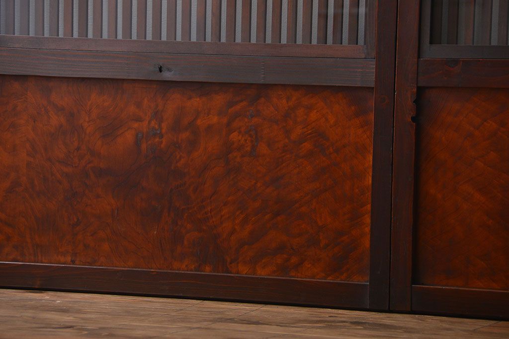 古民具・骨董 杉材!杢目が美しい裏ガラス付き格子戸4枚セット