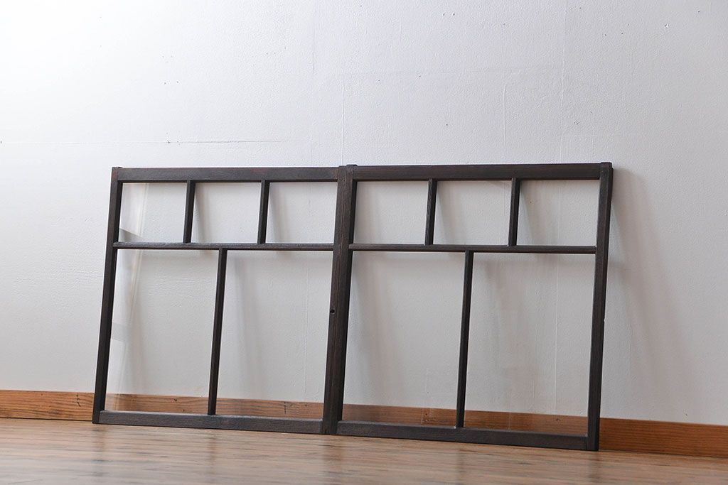 大正ロマン　モダンな背の低いガラス戸2枚セット(窓)(1)