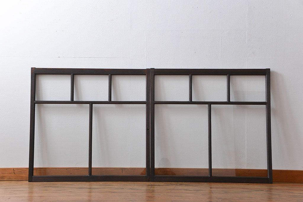 大正ロマン　モダンな背の低いガラス戸2枚セット(窓)(1)