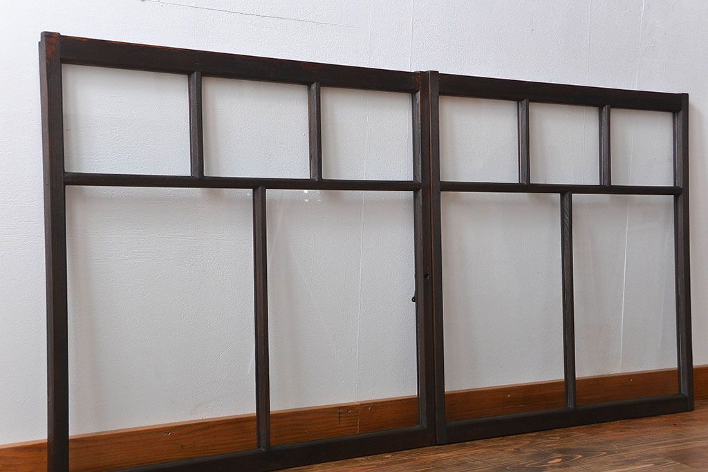 大正ロマン　モダンな背の低いガラス戸2枚セット(窓)(1)