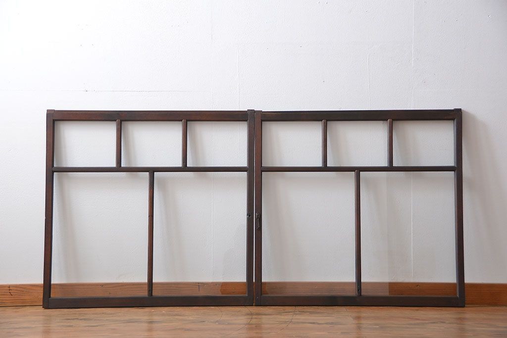 大正ロマン　モダンな背の低いガラス戸2枚セット(窓)(1)