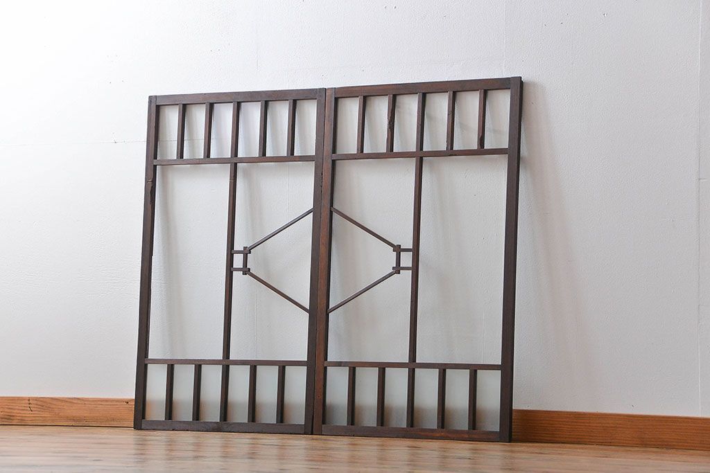 大正ロマン　モダンな背の低いガラス戸2枚セット(窓)(3)