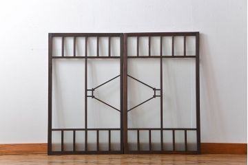 大正ロマン　モダンな背の低いガラス戸2枚セット(窓)(3)
