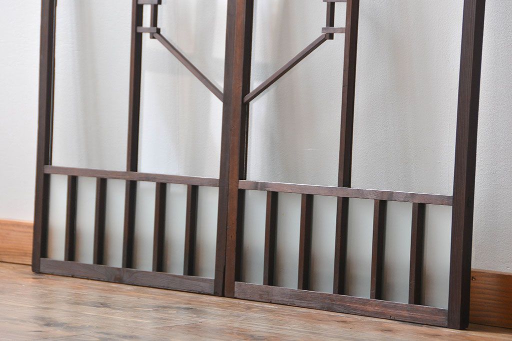 大正ロマン　モダンな背の低いガラス戸2枚セット(窓)(3)