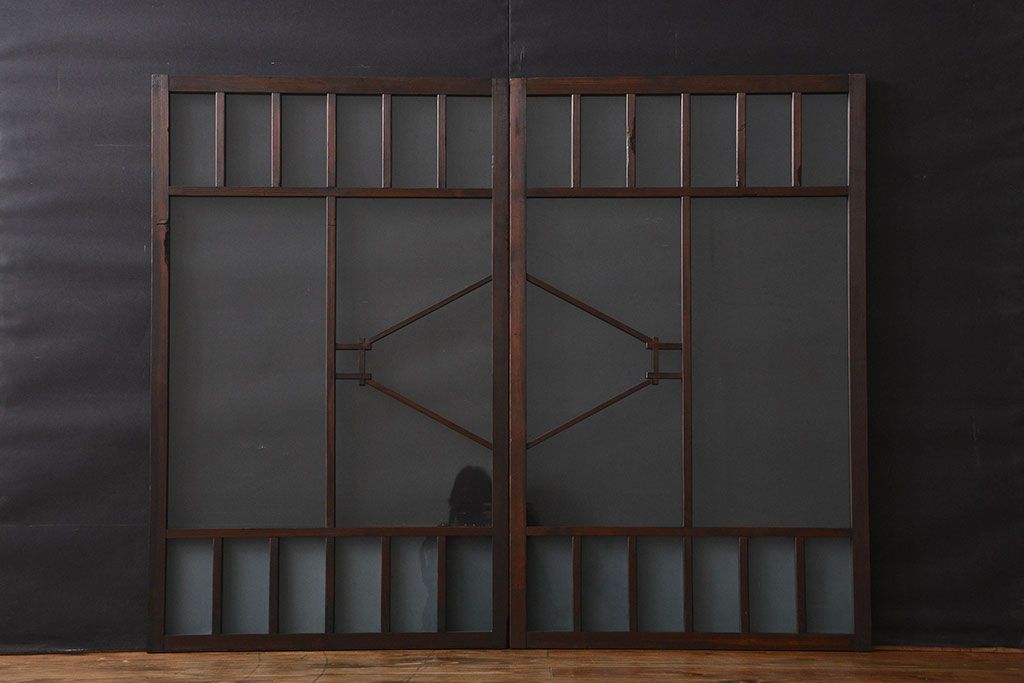 大正ロマン　モダンな背の低いガラス戸2枚セット(窓)(3)