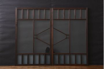 大正ロマン　モダンな背の低いガラス戸2枚セット(窓)(3)