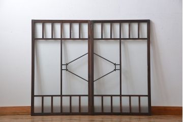 大正ロマン　モダンな背の低いガラス戸2枚セット(窓)(3)