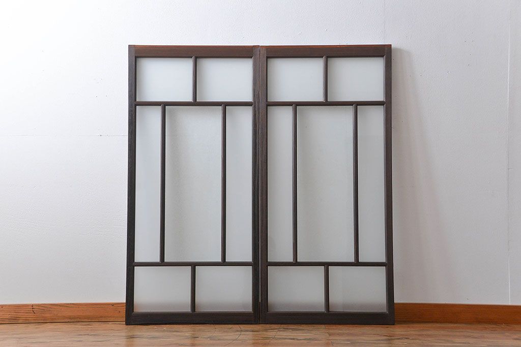 大正ロマン　モダンな背の低いガラス戸2枚(窓)(4)