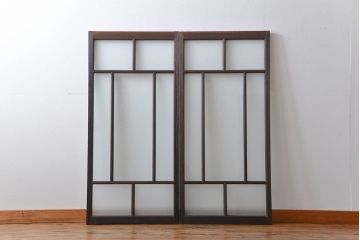 大正ロマン　モダンな背の低いガラス戸2枚(窓)(4)