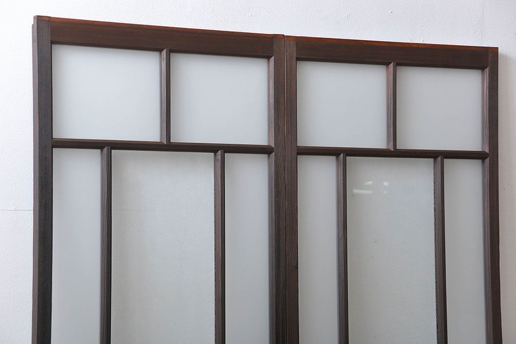 大正ロマン　モダンな背の低いガラス戸2枚(窓)(4)