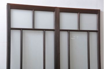 大正ロマン　モダンな背の低いガラス戸2枚(窓)(4)