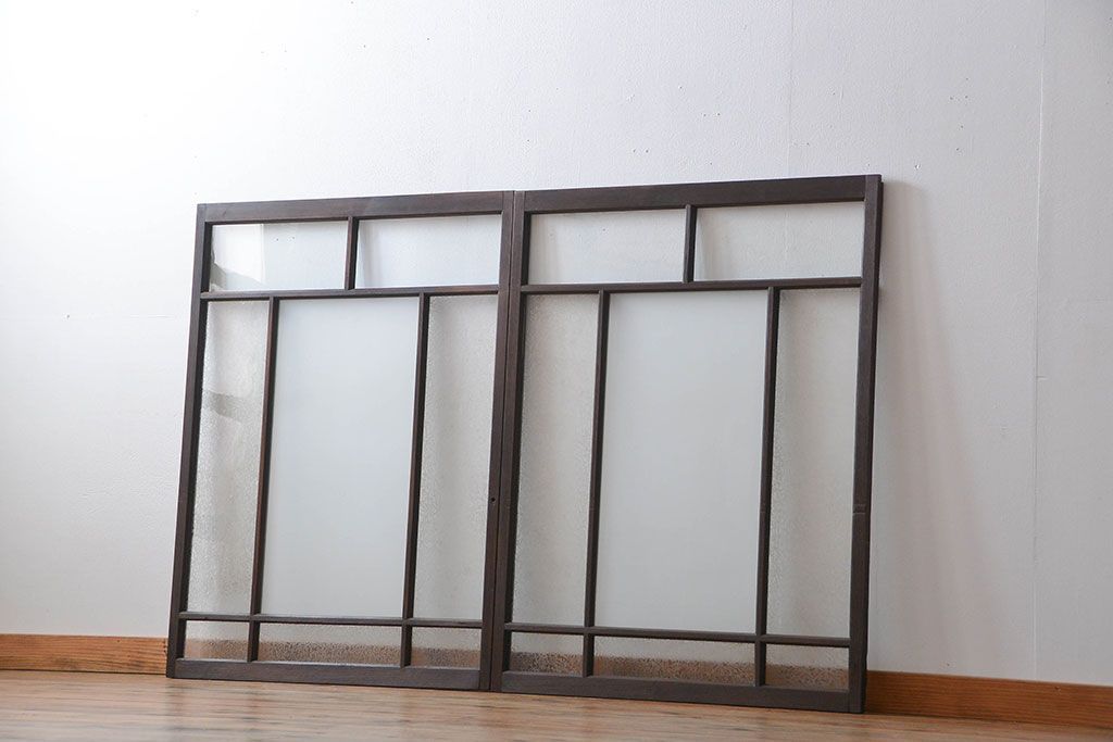 大正ロマン　モダンな背の低いガラス戸2枚セット(窓)(5)