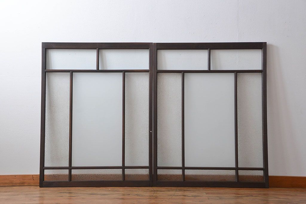 大正ロマン　モダンな背の低いガラス戸2枚セット(窓)(5)