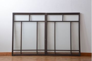 大正ロマン　モダンな背の低いガラス戸2枚セット(窓)(5)
