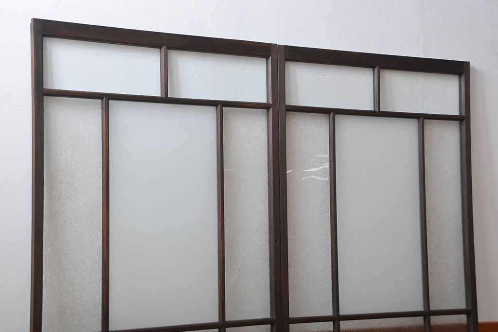 大正ロマン　モダンな背の低いガラス戸2枚セット(窓)(5)