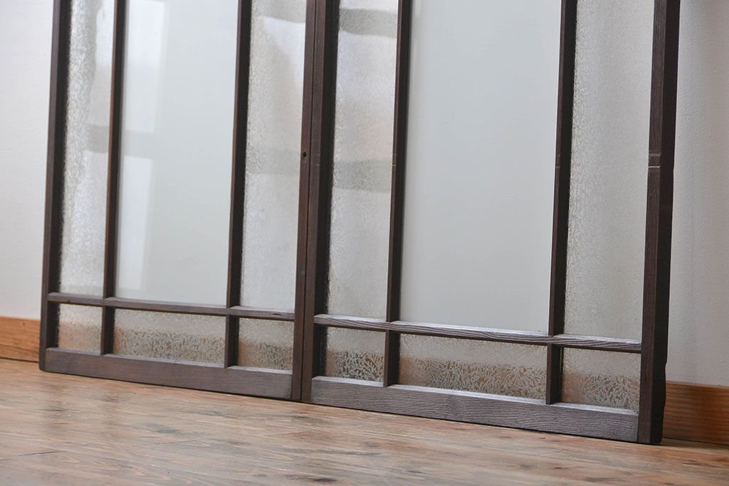 大正ロマン　モダンな背の低いガラス戸2枚セット(窓)(5)
