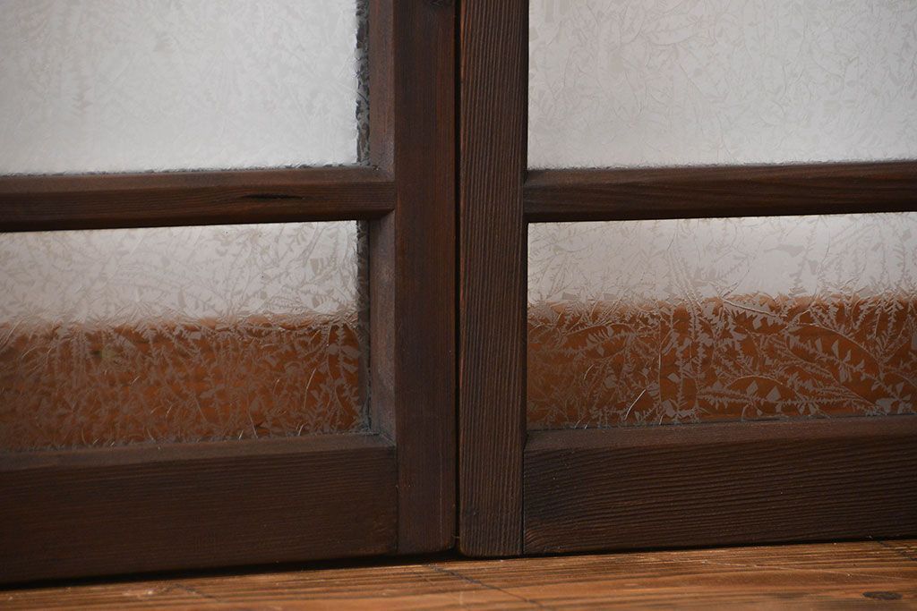 大正ロマン　モダンな背の低いガラス戸2枚セット(窓)(5)