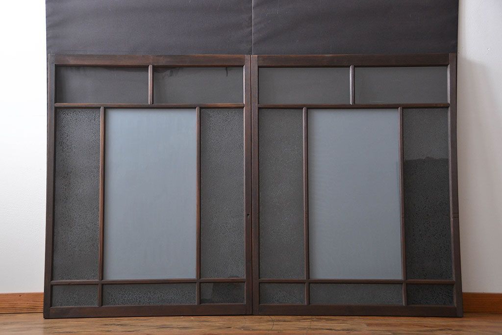 大正ロマン　モダンな背の低いガラス戸2枚セット(窓)(5)