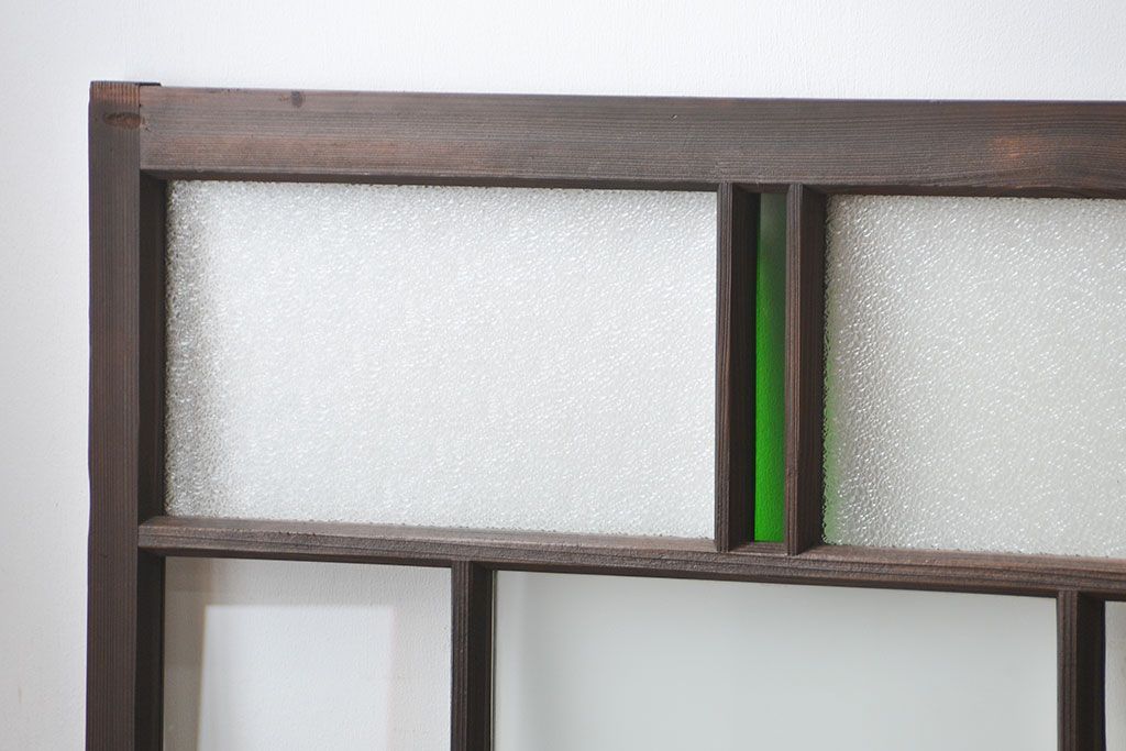 大正ロマン　当時物色ガラス入りモダンなガラス戸2枚セット(窓)