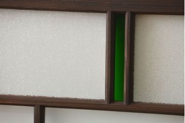 大正ロマン　当時物色ガラス入りモダンなガラス戸2枚セット(窓)