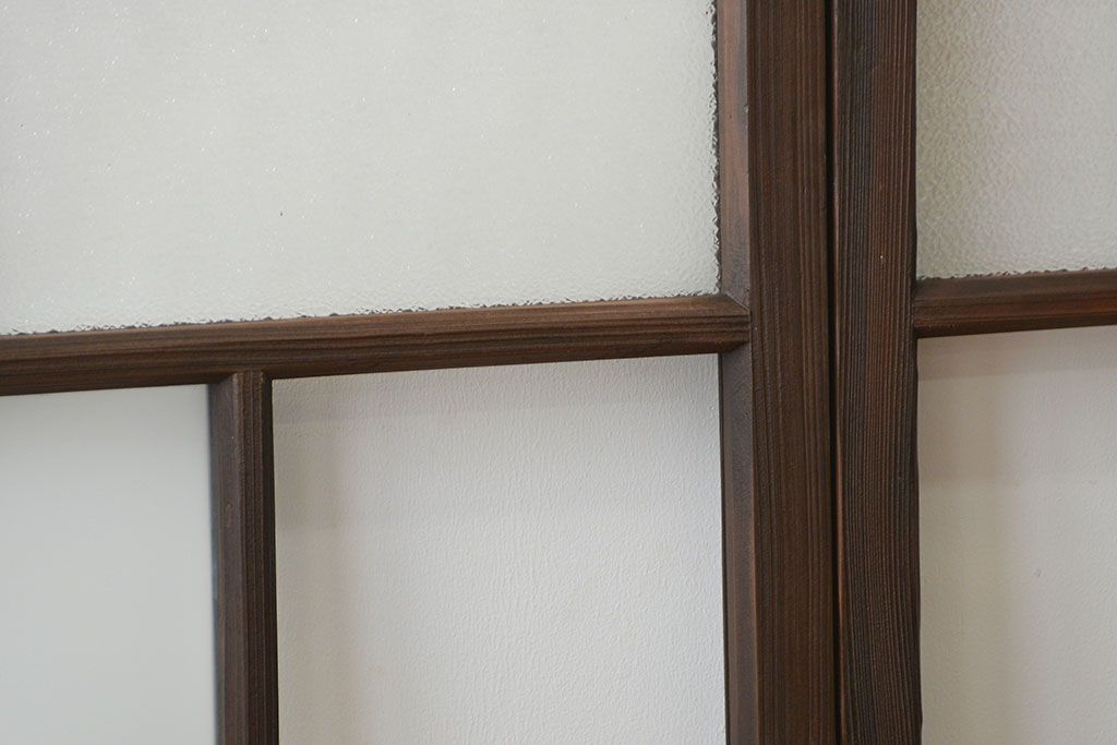 大正ロマン　当時物色ガラス入りモダンなガラス戸2枚セット(窓)