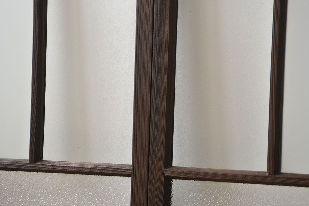 大正ロマン　当時物色ガラス入りモダンなガラス戸2枚セット(窓)