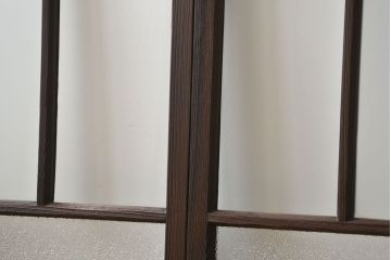 大正ロマン　当時物色ガラス入りモダンなガラス戸2枚セット(窓)