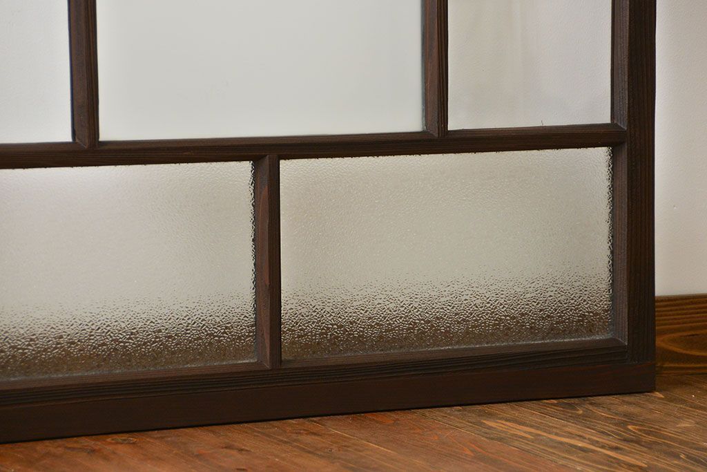 大正ロマン　当時物色ガラス入りモダンなガラス戸2枚セット(窓)