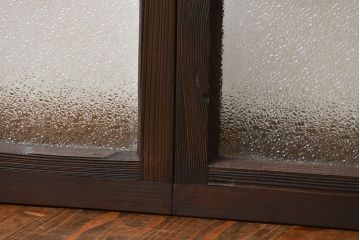 大正ロマン　当時物色ガラス入りモダンなガラス戸2枚セット(窓)