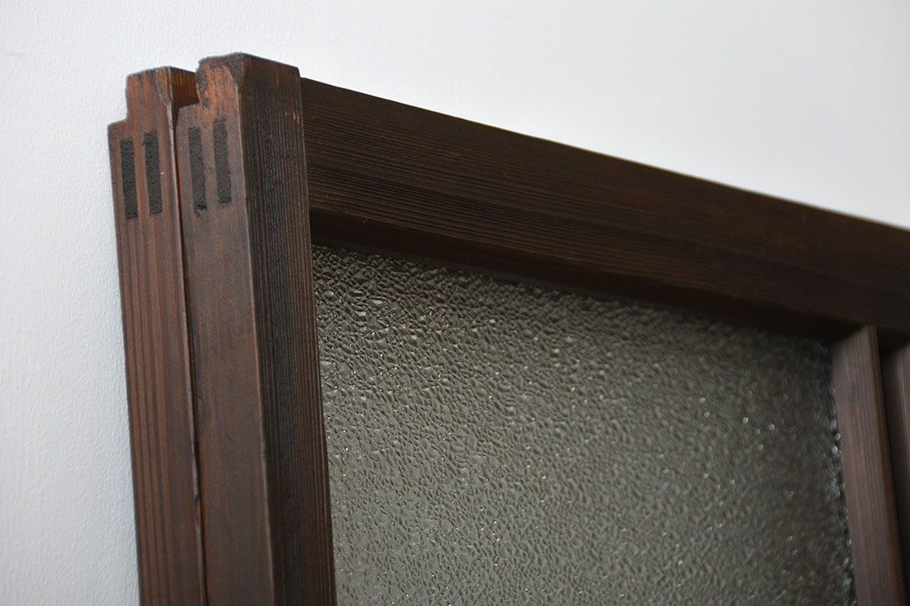 大正ロマン　当時物色ガラス入りモダンなガラス戸2枚セット(窓)