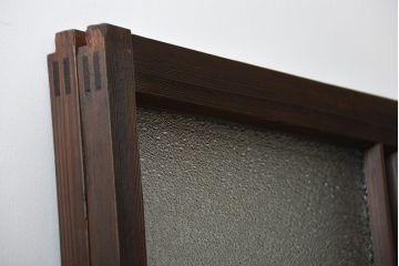 大正ロマン　当時物色ガラス入りモダンなガラス戸2枚セット(窓)