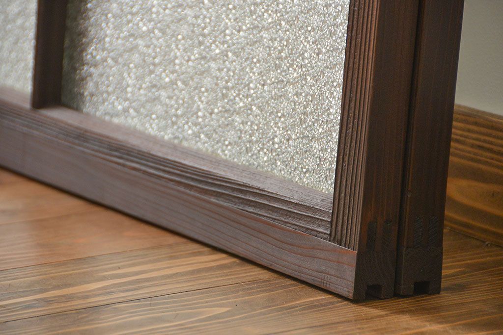 大正ロマン　当時物色ガラス入りモダンなガラス戸2枚セット(窓)