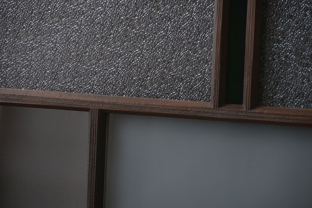 大正ロマン　当時物色ガラス入りモダンなガラス戸2枚セット(窓)