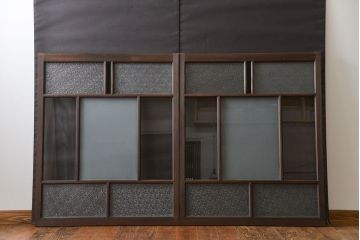 大正ロマン　当時物色ガラス入りモダンなガラス戸2枚セット(窓)
