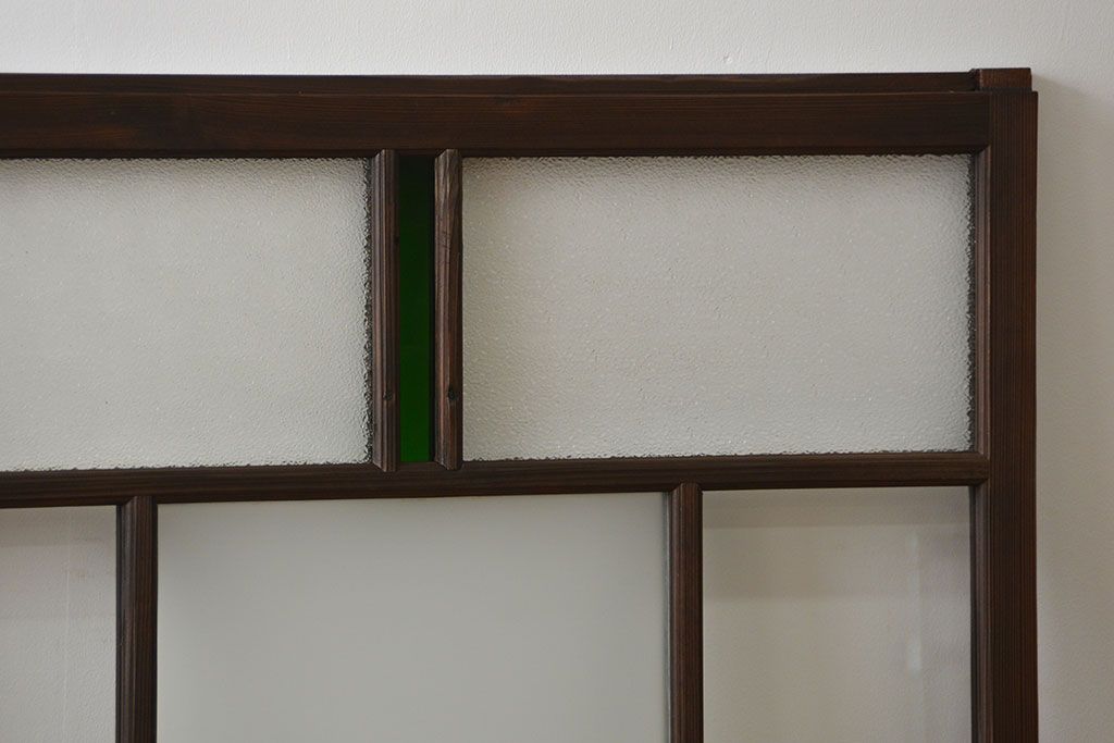 大正ロマン　当時物色ガラス入りモダンなガラス戸2枚セット(窓)