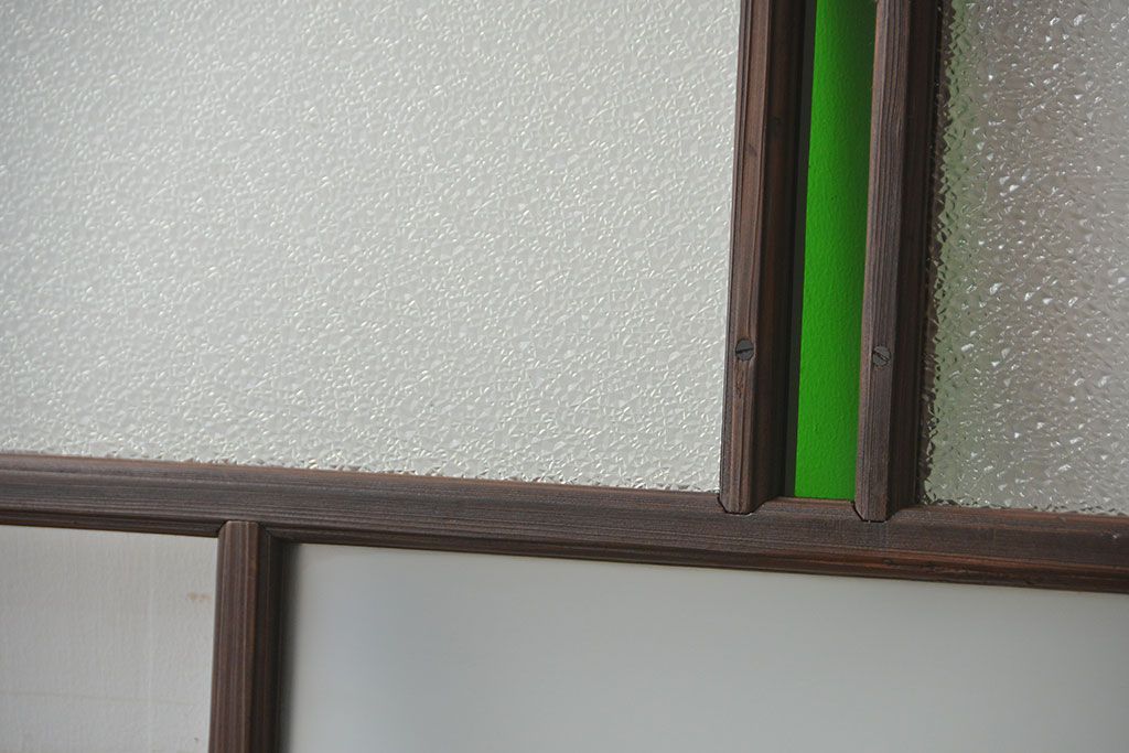 大正ロマン　当時物色ガラス入りモダンなガラス戸2枚セット(窓)