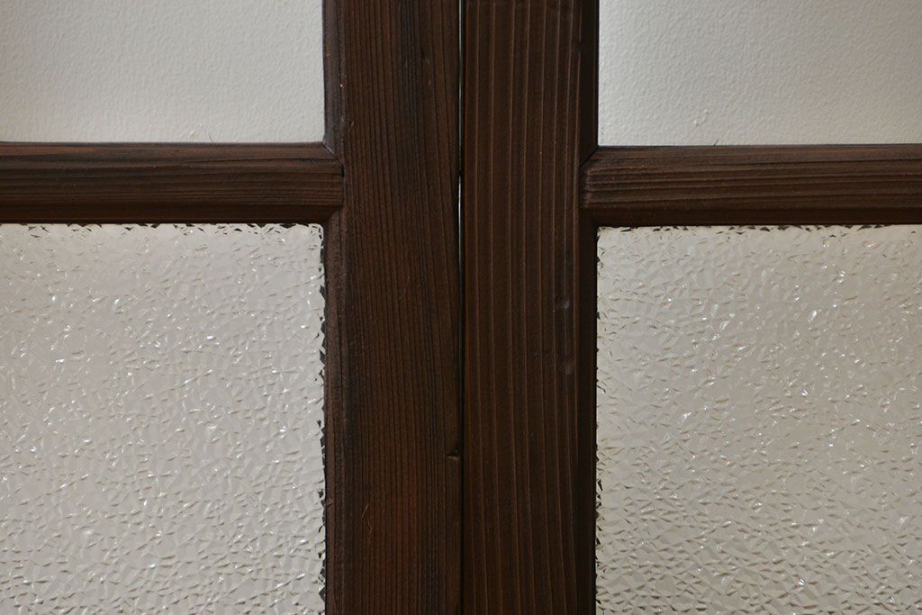 大正ロマン　当時物色ガラス入りモダンなガラス戸2枚セット(窓)