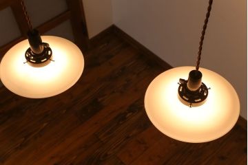 昭和レトロ　平笠照明2個セット(2)