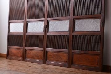 腰板欅材!裏障子付き幅の狭い格子戸4枚セット